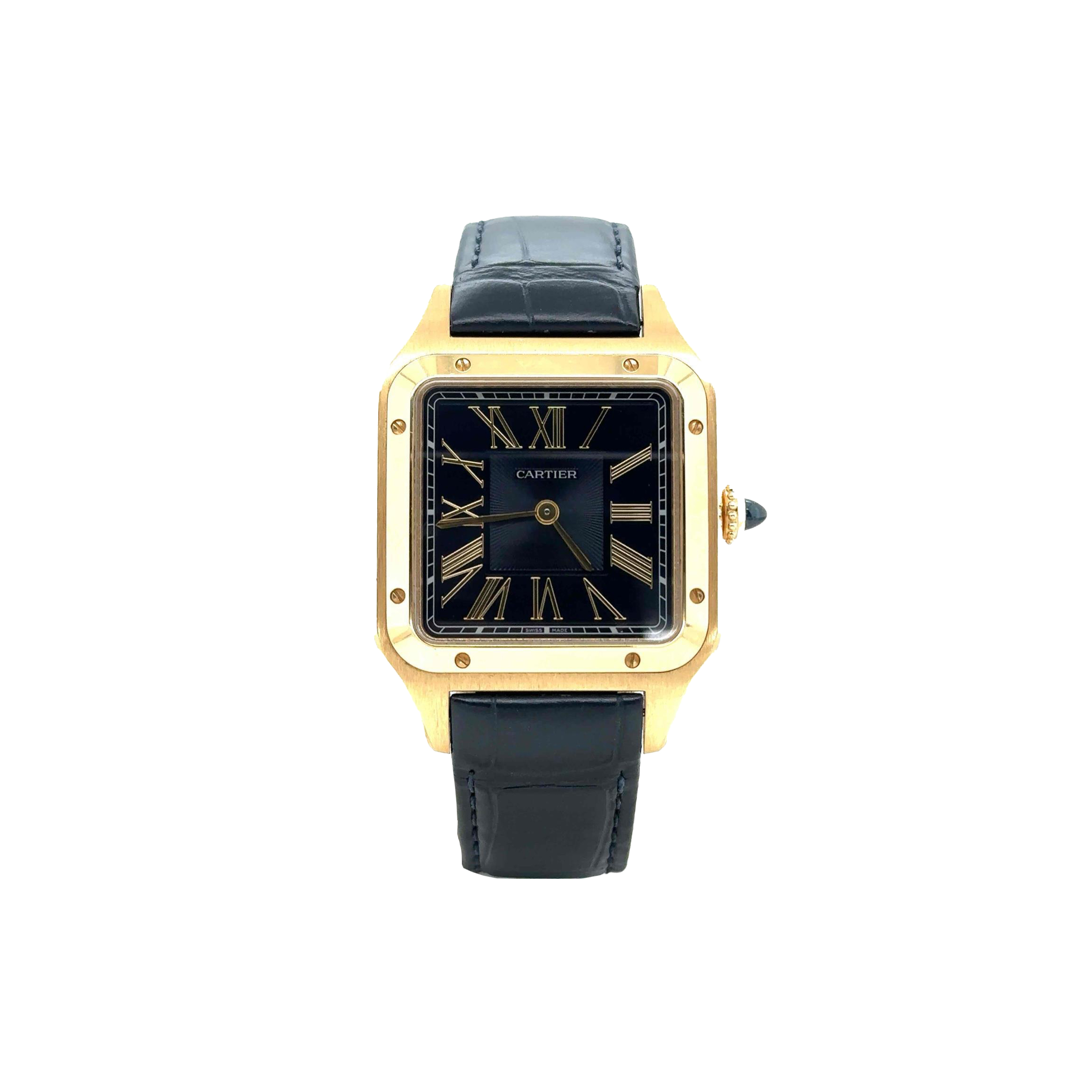 CARTIER SANTOS DUMONT YELLOW GOLD BLUE DIAL 44MM WATCH WGSA0077